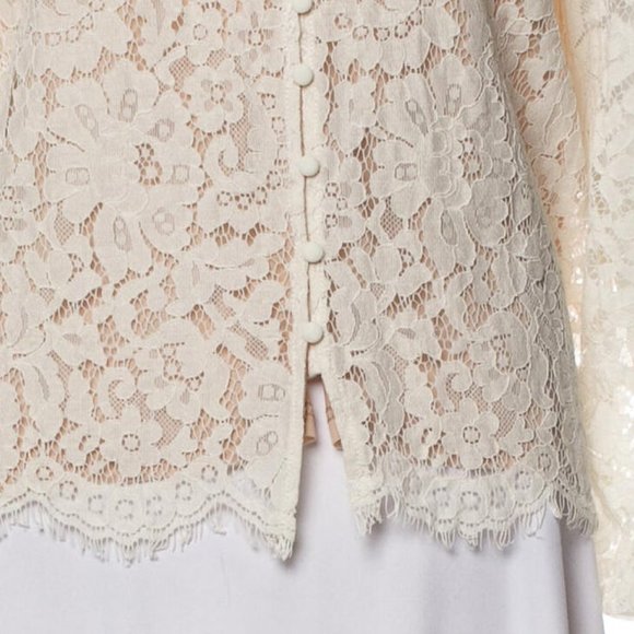 RACHEL ZOE Lined Lace Button Front Blouse  | Large - Picture 4 of 8
